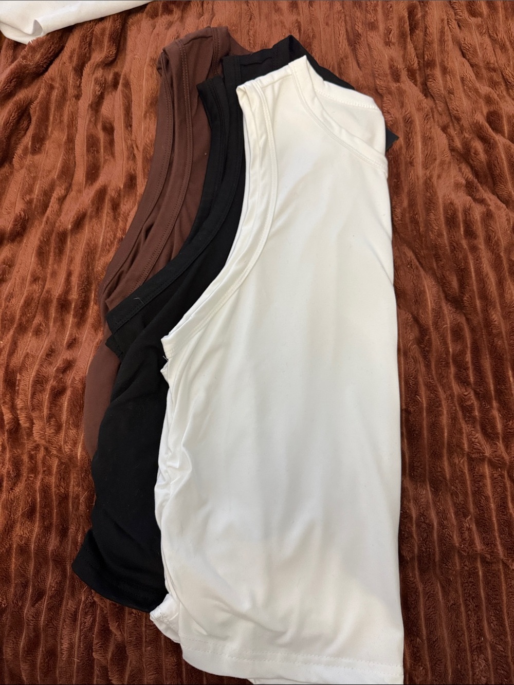 Bundle of Three SHEIN Ruched Side Tank Tops White, Black, Brown - Picture 5 of 7